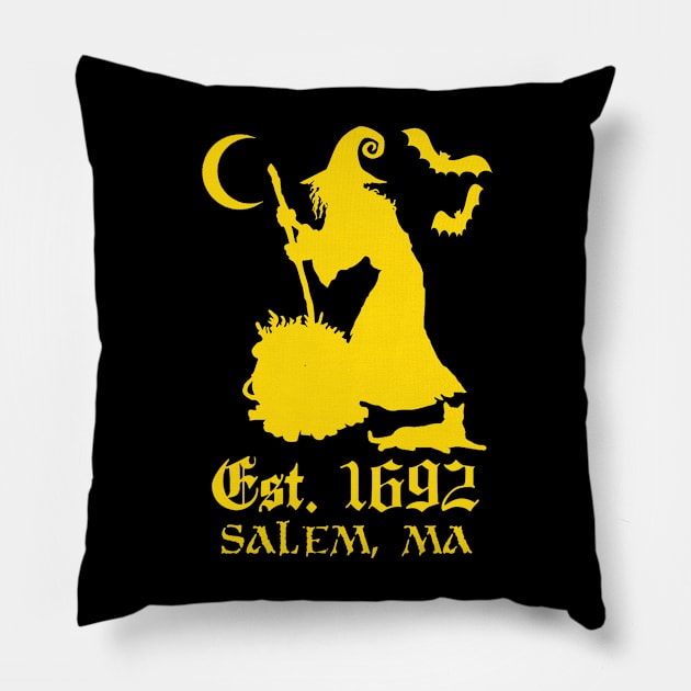 Salem Massachusetts Est. 1692 - Halloween Witch (YELLOW) Pillow by Occult Designs