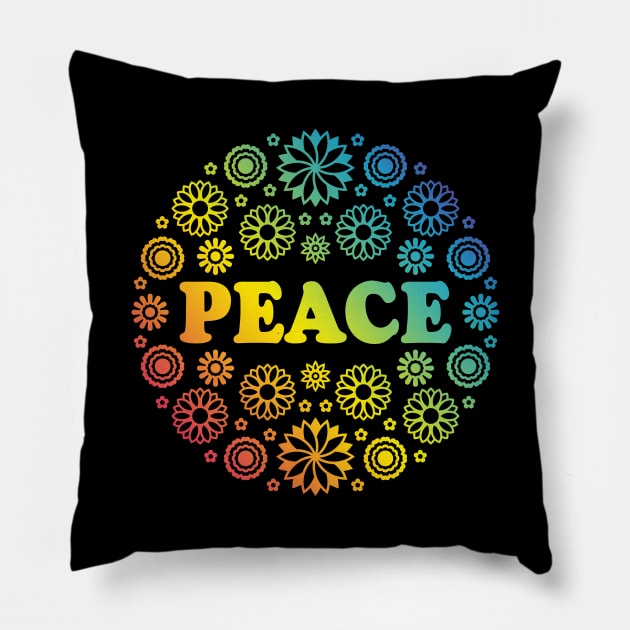 Peace Flowers Rainbow Pillow by MrFaulbaum