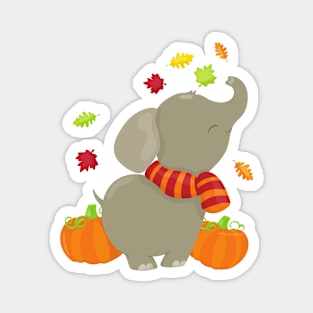 Autumn Elephant, Autumn Leaves, Pumpkin, Scarf Magnet