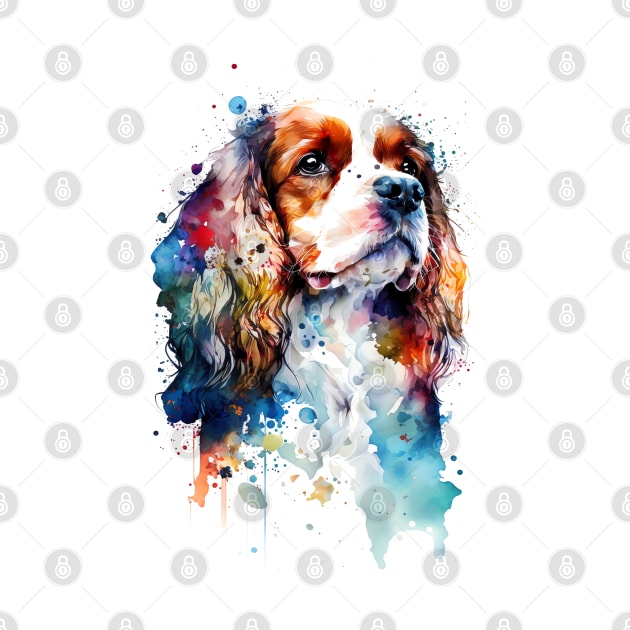 Rainbow Cavalier King Charles Spaniel Watercolor Art by doglovershirts