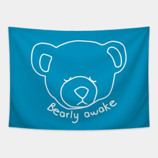 Bearly Awake Funny Bear Puns in White Graphic Tapestry