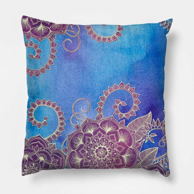 Magnolia & Magenta Floral on Watercolor Pillow by micklyn