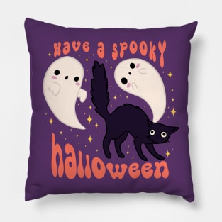 Have a spooky halloween Cute spooky black cat with ghost friends Pillow