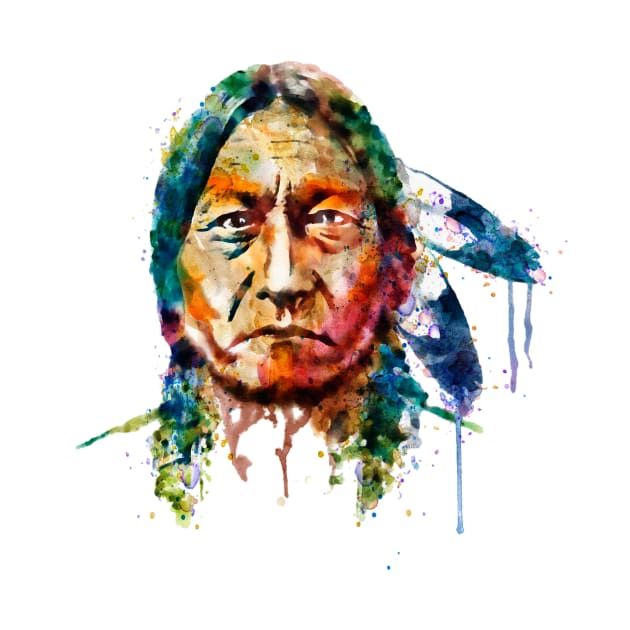 Sitting Bull watercolor painting by Marian Voicu