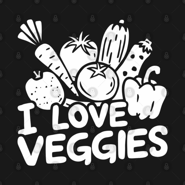 I love veggies, cartoonish vegetables illustration by SimpleInk