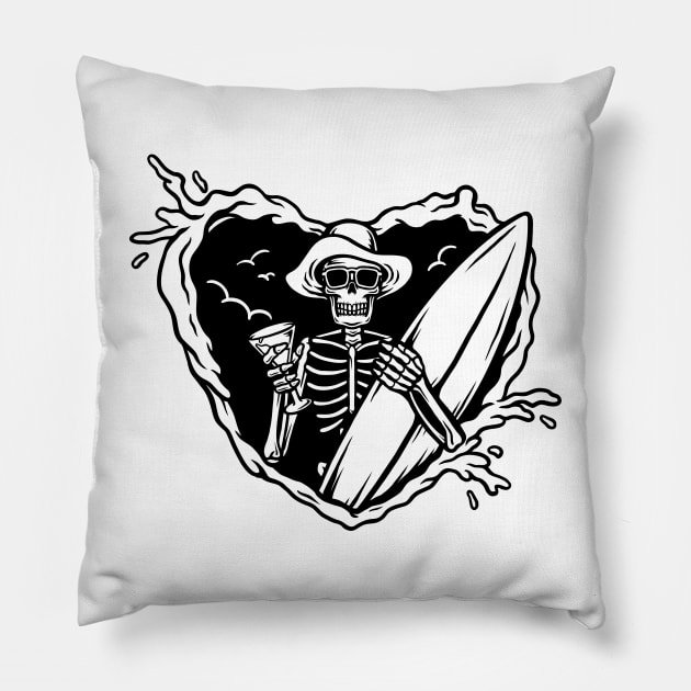 heart surf skeleton Pillow by PSYCH90