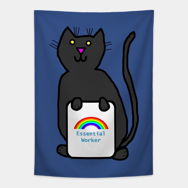 Cute Cat Essential Worker Rainbow Tapestry by ellenhenryart