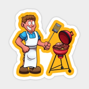 Man Preparing Meat On Barbecue Magnet