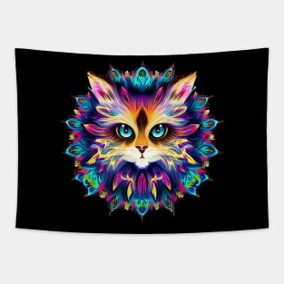 Mandala with cute furry Cat portrait - a02 Tapestry