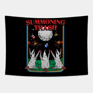 Three Opossums howling at the moon Summoning Trash funny Possum retro artwork Tapestry