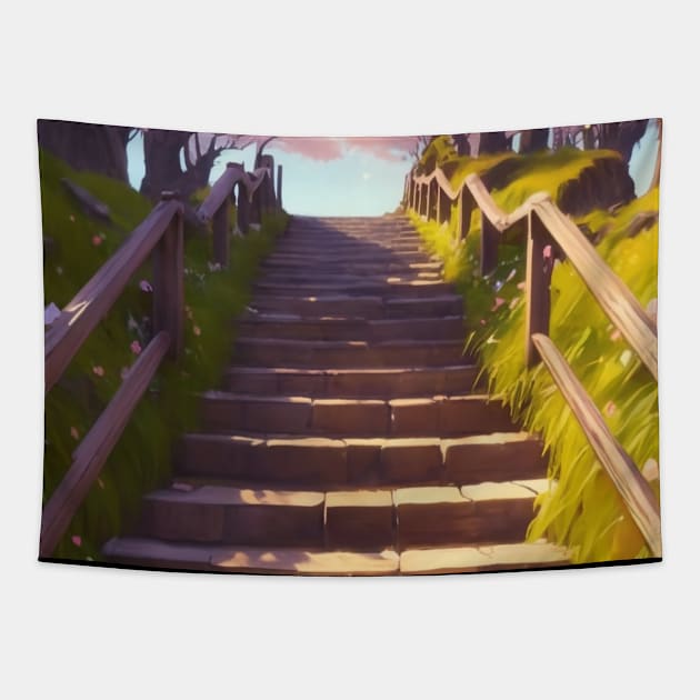 Serene - Cherry Blossom Stair Tapestry by AnimeVision