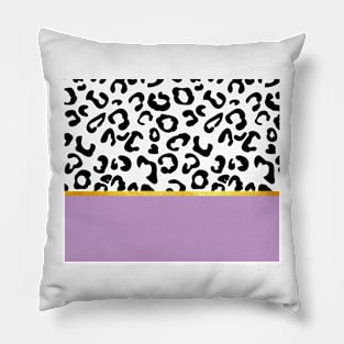 Black and white leopard print on purple, golden lining Pillow