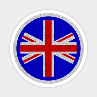 Round UK Union Jack flag blue White distressed outline mod Magnet