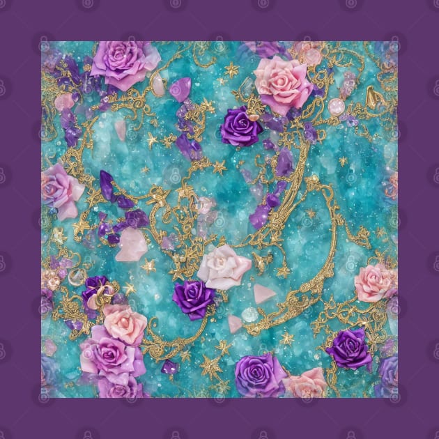 Amethyst, Rose Quartz and Roses Pattern by PurplePeacock