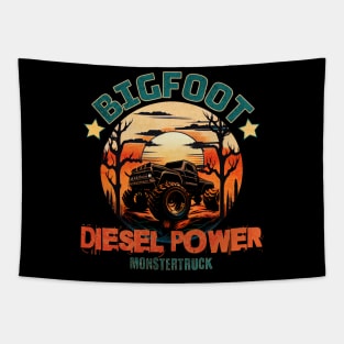 Vintage Bigfoot Monster Truck design Tapestry