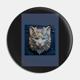 Blue and Gold Ivory Cat Pin