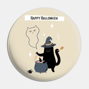 Happy Halloween Witch Cat Pin