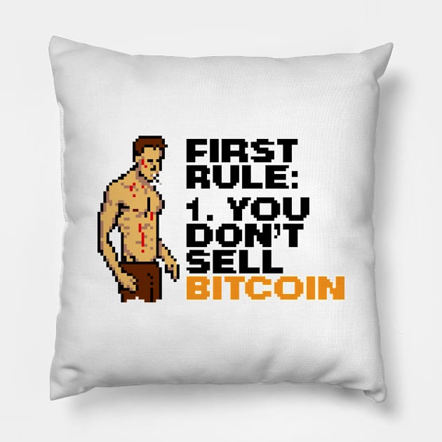 First Rule of Bitcoin Pixel Art Pillow by CyberRex