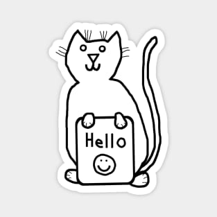 Cute Cat says Hello Outline Magnet