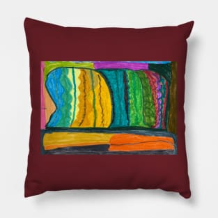 Colourful Mountain With Greens and Blues Pillow