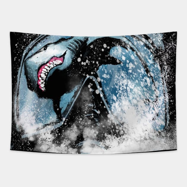 Diver Jaws Reflection Tapestry by DougSQ