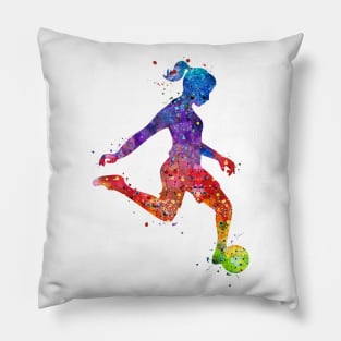 Soccer Girl Player Colorful Watercolor Sports Gifts Pillow