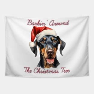 Christmas Doberman Pinscher Dog in Santa Hat Tapestry