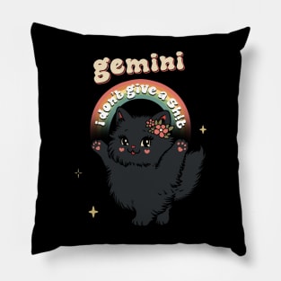 gemini black kitty i don’t give a sh!t Pillow