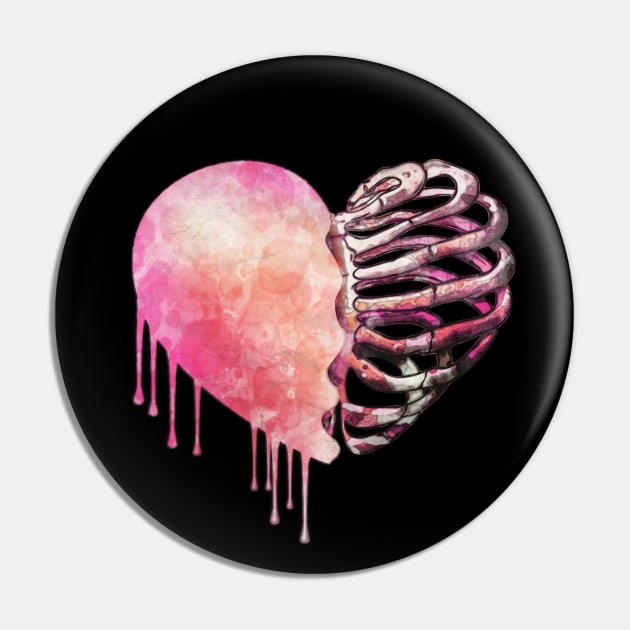 Skeleton rib heart, Broken, heart, watercolor design pink rib heart Pin by Collagedream