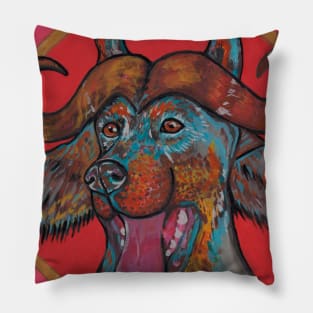 Satanic doberman with big horns Pillow