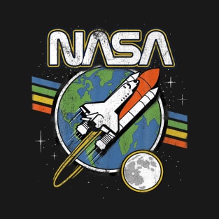 NASA Blast Off Retro Rainbow Stripes Graphic T-Shirt