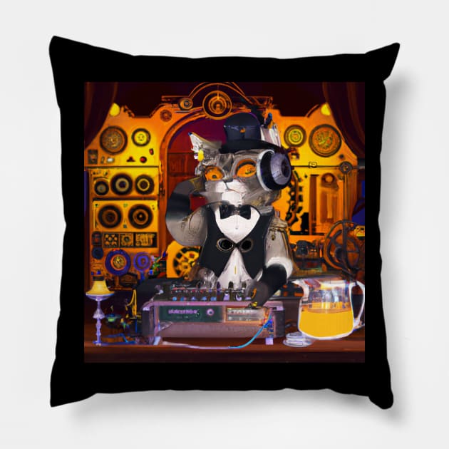 Steampunk DJ Cat #3 Pillow by Philly Tees