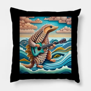 waves make the Pangolin play guitar Pillow