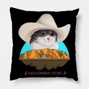 Sad Cat Wearing a Cowboy Hat Crying Meme Pillow