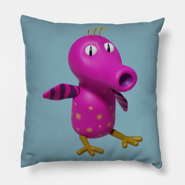 Cute pink bird Monster Pillow by valsevent