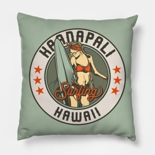 Vintage Surfing Badge for Kaanapali, Hawaii Pillow