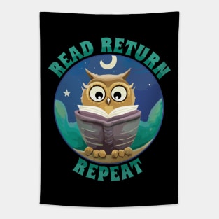 Read Return Repeat Owl with books Tapestry