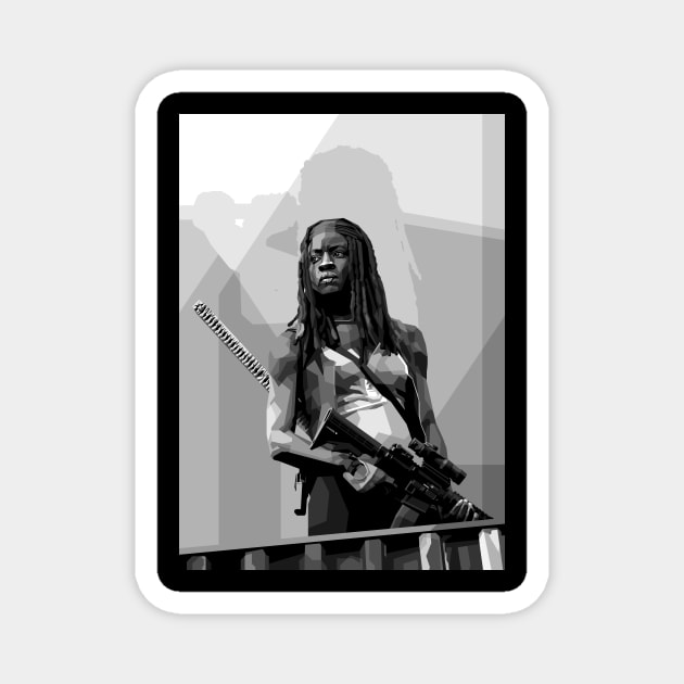 Michonne WPAP Pop art in Black white Colour Magnet by godansz