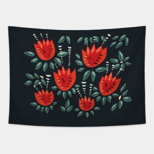 Abstract Red Tulip Floral Pattern Tapestry