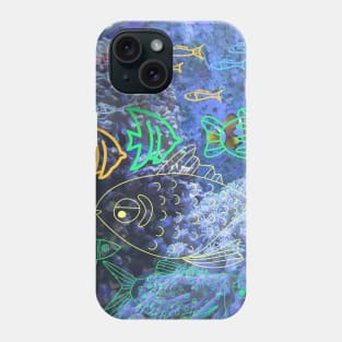 under the sea,blue sea,sea creatures,Turtle, puffer fish, starfish, shrimp, shark, tropical fish, sea horse, seaweed, sardines, squid, crabs, clams Phone Case