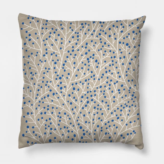 Berry Branches - Blue Tan Pillow by CatCoq