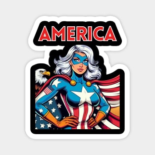 America Patriotic Female USA Superhero July 4th Magnet