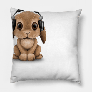 Cute Baby Bunny Dj Wearing Headphones Pillow