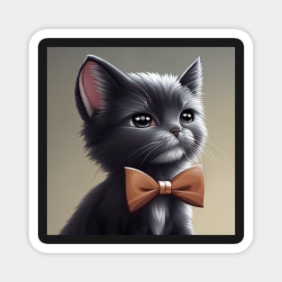 Elegant Grey and White Cat With an Orange Bow Tie | White and grey cat with brown eyes | Digital art Sticker Magnet