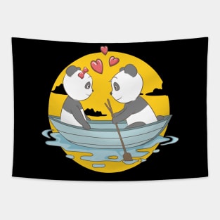 Panda Couple In Boat Tapestry