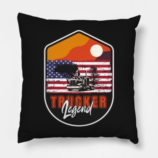 18 wheeler truck USA flag vintage badge , Husband Dad Trucker Legend Pillow