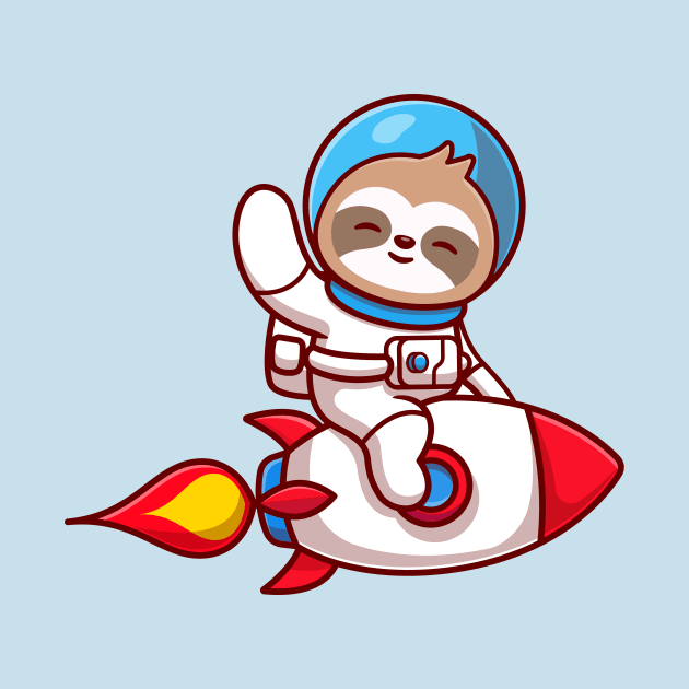 Cute Sloth Astronaut Riding Rocket And Waving Hand Cartoon by Catalyst Labs