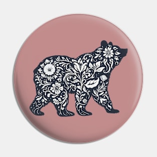 Vintage Cottagecore Bear with Flowers Pin