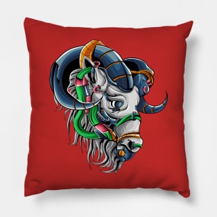 goat mecha head illustration Pillow