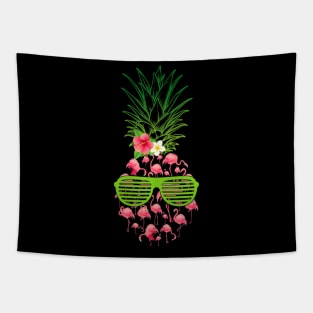 Funny Hawaii Tropical Pineapple Pink Flamingos Summer Vibes Tapestry